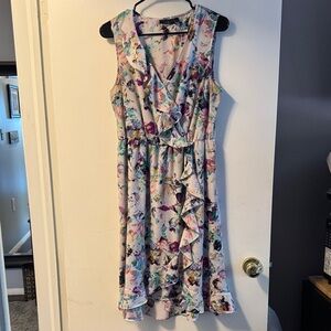 Pt 9 Floral Sleeveless Ruffle Dress Large